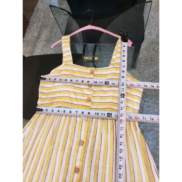 Rachel Zoe Long Maxi Dress Womens 6 Yellow Striped Linen Wide Strap Button Front - Picture 8 of 13